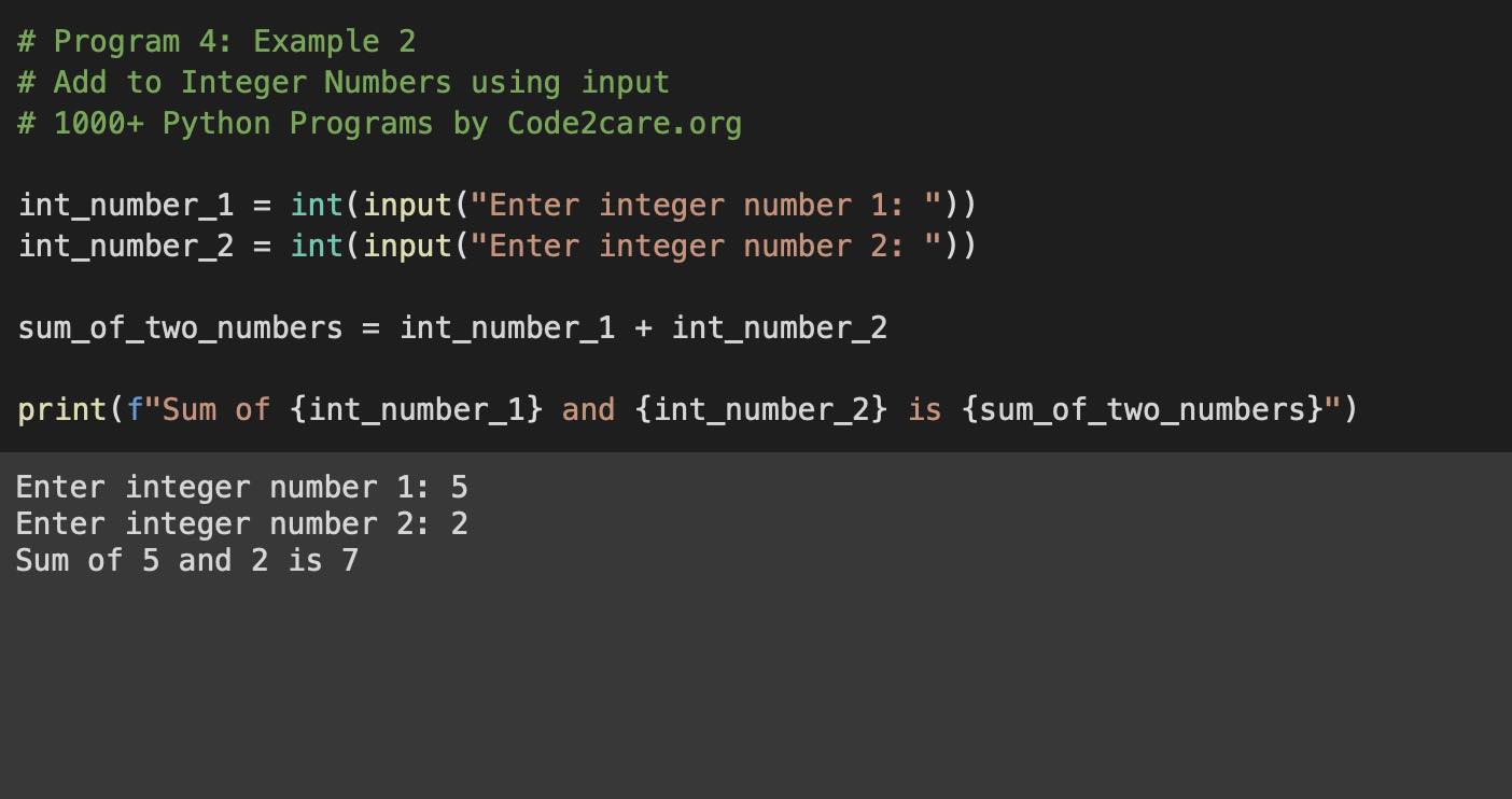 Python Program Sum of Two Integers input